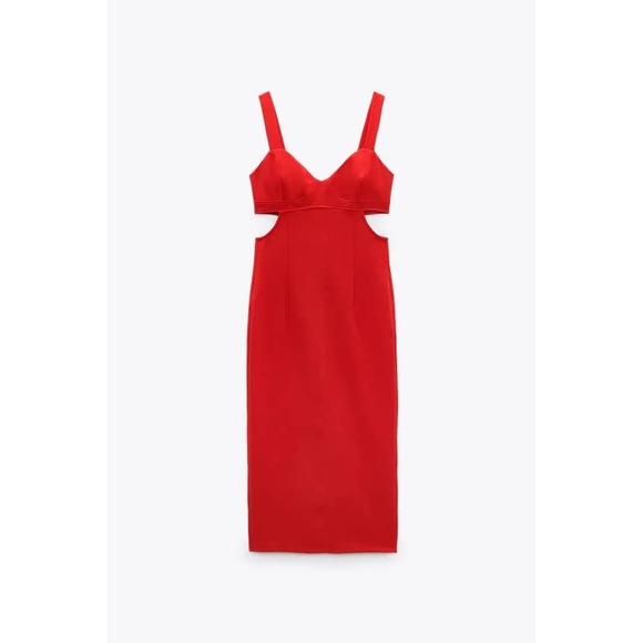 ZARA Blogger  Red Strappy Cut Out Midi Dress 9878/189 Large NWT - Picture 5 of 10